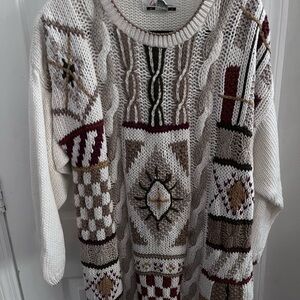 Diana Marco knit by hand sweater Cream tan Brown Patterned Sweater grandpacore